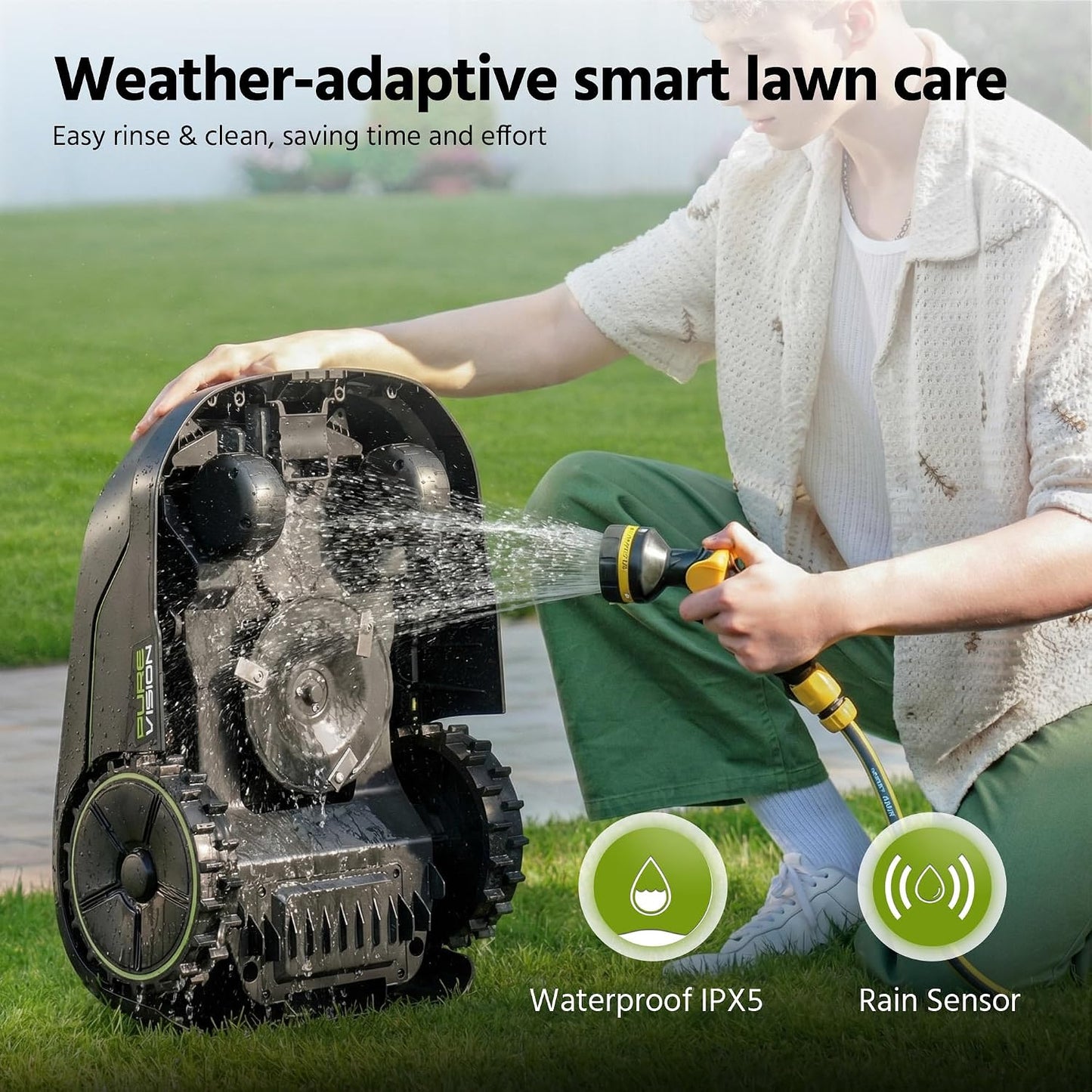 Robot Lawn Mower without Boundary, AI Pure Vision Robotic Mower with Auto Mapping, Slope up to 35°, IPX5 Waterproof Rating, Automatic Mapping, APP Control for Lawns up to 250 M²