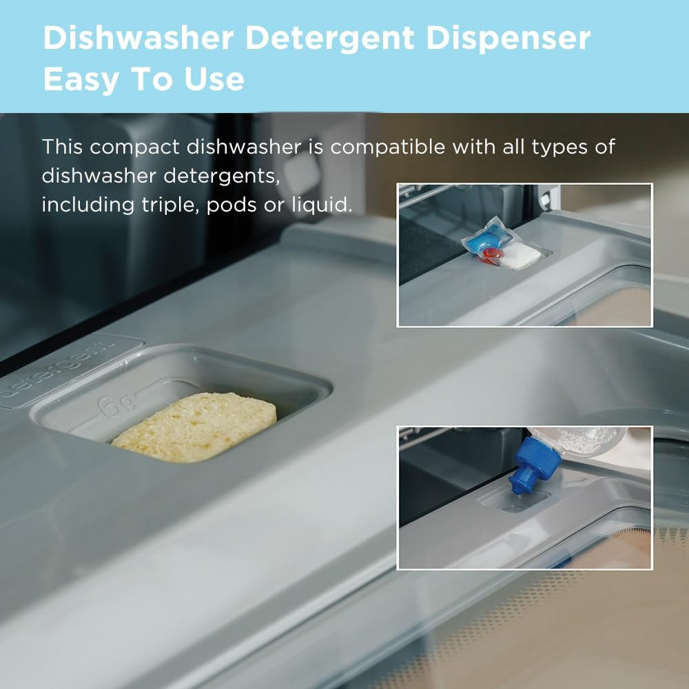 Portable Dishwasher Countertop with 5L Built-In Water Tank, No Hookup Needed, 6 Programs, 360° Dual Spray, 192℉ High-Temp& Air-Dry Function, Mini Dishwasher for Rvs, White | No Hookup Needed for Rvs, Dorm& Apartment High-Temp & Air-Dry, 360° Dual Spray, Compact & Energy Efficient, White