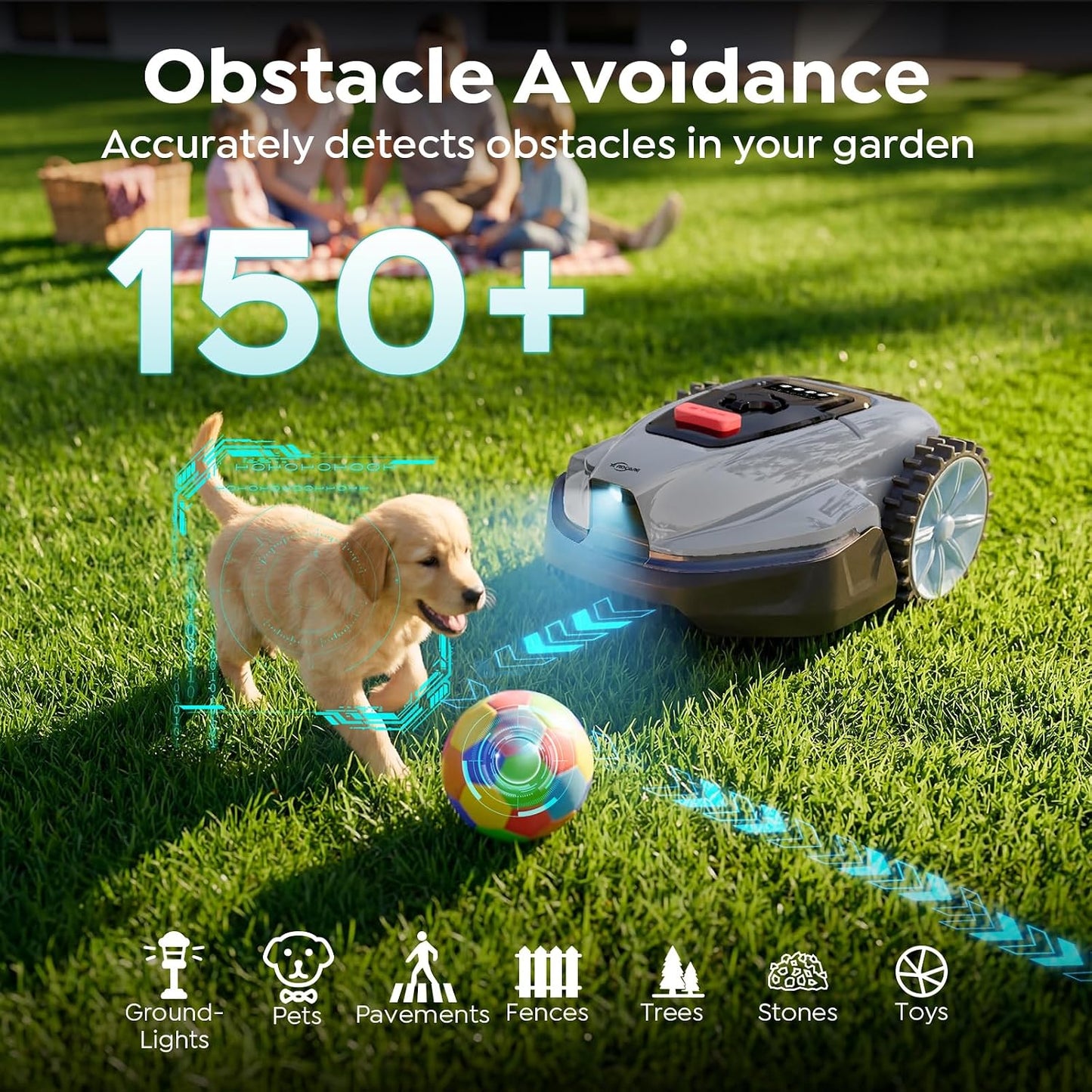 V3 Robot Lawn Mower with Vision Navigation, 150+ Obstacle Detection and App Control, 50 Db Quiet, with Spiral Mowing Mode and Rain Sensor, Robotic Lawn Mower for Small to Medium‑Sized Gardens