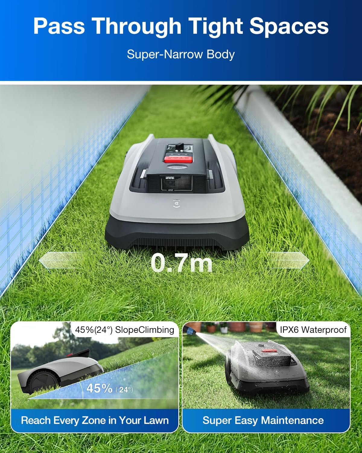 GOAT O600 RTK Robot Lawn Mower,Wire-Free Truemapping 2.0 RTK Navigation,Aivi AI Obstacle Avoidance,19Cm Cutting Width Robot Lawnmower for Medium Gardens up to 600M²,App Control,Ipx6 Waterproof