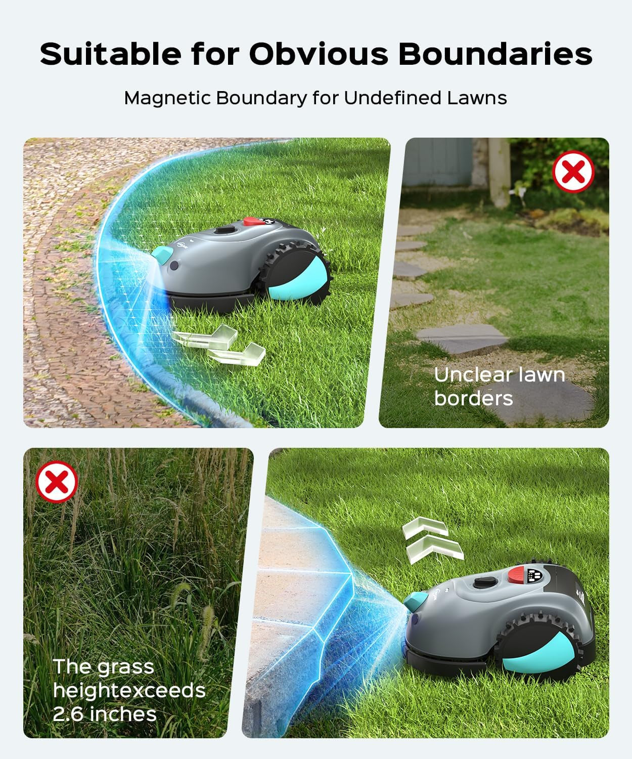 V100 Robot Lawnmower without Boundary,Vision Navigation,150 Obstacle Detection,20-60 Mm Cutting Height,Robotic Lawnmower with Magnetic Wires,Low Noise,Replacement Blades,Spot Mow, Max.150M²