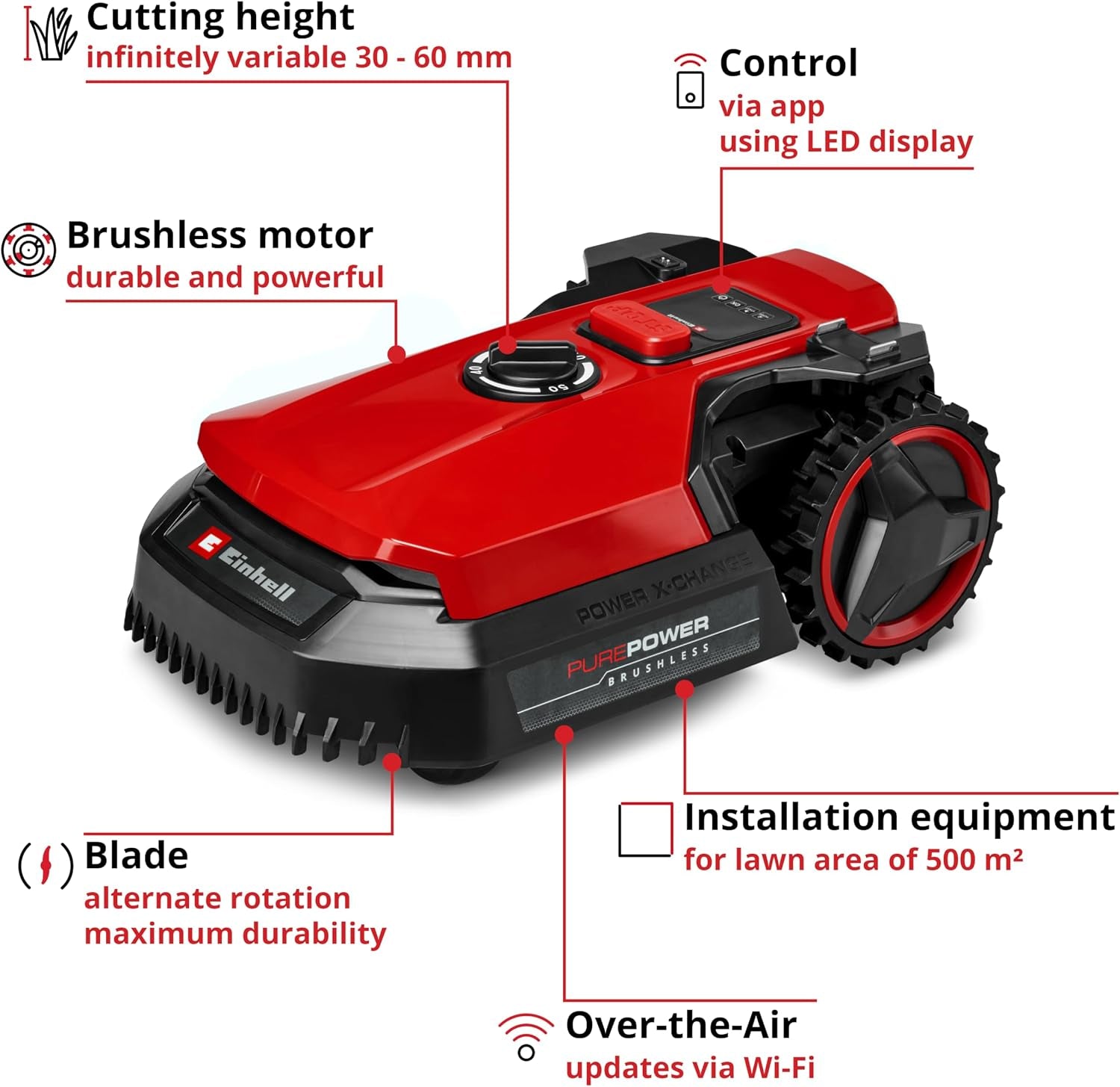 Robot Lawnmower 18V, Long-Life Battery, App Control