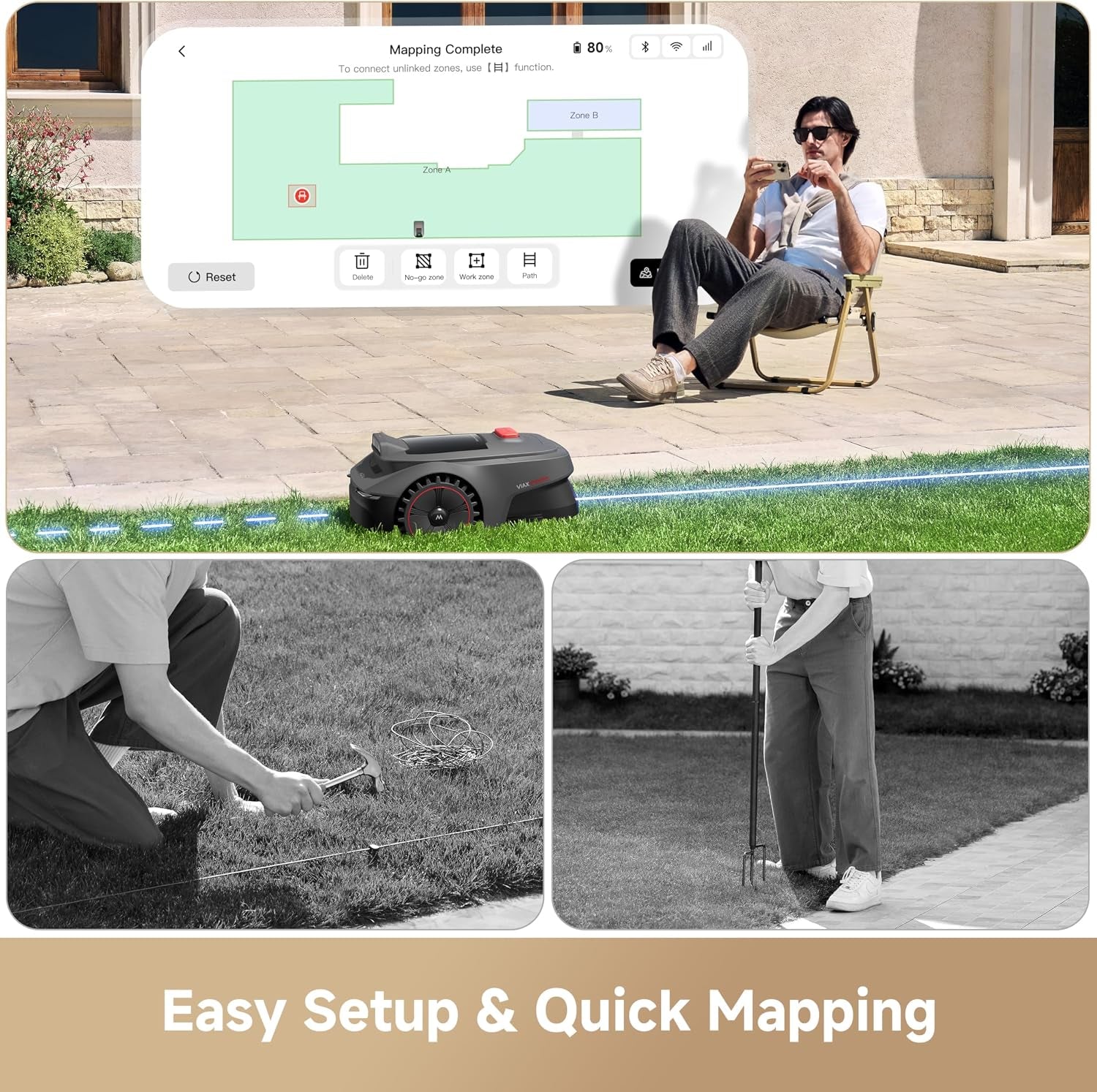 Viax 300 Robot Lawnmower without Boundary, Recommended 300 ㎡, Ai-Assisted Auto Mapping, U-Shape Path Planning, Dual-Vision Obstacle Avoidance, Edge Cutting, Complex Terrain, App Control