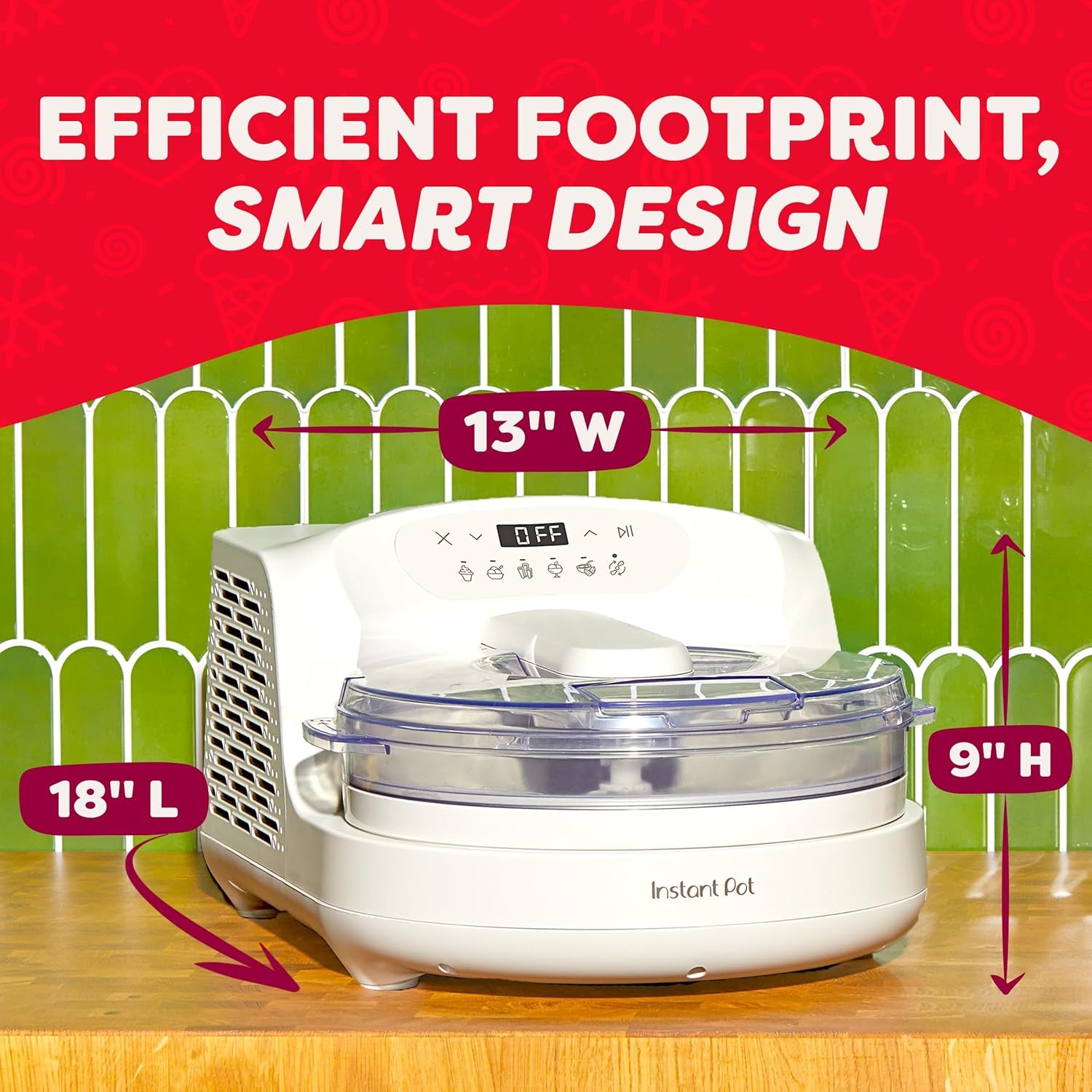 Instantchill Ice Cream Maker with Built‑In Compressor, No Pre‑Freezing, Real Ice Cream in Minutes*, Gelato, Sorbet, Rolled, Non‑Dairy, Mix‑Ins, Easy Clean Up, Quiet, Makes up to 2 Pints