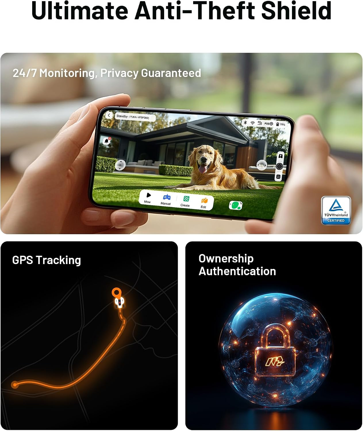 YUKA 2000 Robot Lawn Mower, Perimeter Wire Free, Recommended 2000 M², Max.2400 M², Equipped with ​Ultrasense AI Vision, Handles ​45% Slopes, Cutting Heights 20-90Mm, Automatic Mapping