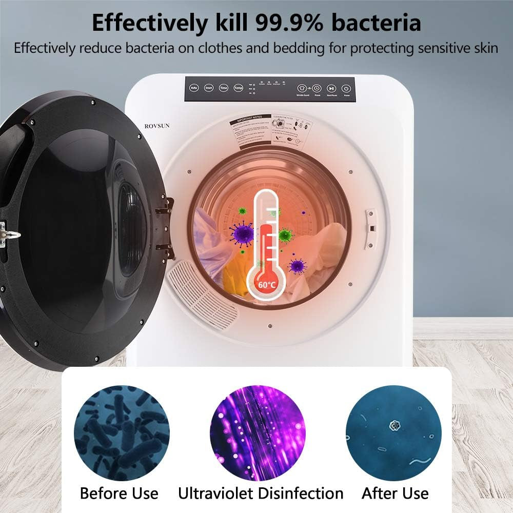 3.5 Cu.Ft Portable Clothes Dryer, High End Front Load Tumble Laundry Dryer with LCD Touch Screen, Stainless Steel Tub for Apartment, Home, Dorm-110V, Classic White