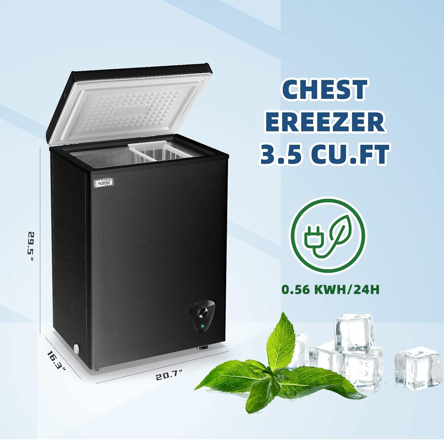 Chest Freezer 3.5 Cu.Ft Small Deep Top Door Mini with Removable Basket, Low Noise, 7 Adjustable Temperature and Energy Saving Perfect for Home Garage Basement Dorm or Apartment Black