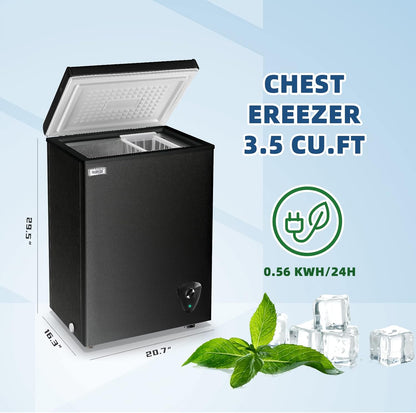 Chest Freezer 3.5 Cu.Ft Small Deep Top Door Mini with Removable Basket, Low Noise, 7 Adjustable Temperature and Energy Saving Perfect for Home Garage Basement Dorm or Apartment Black