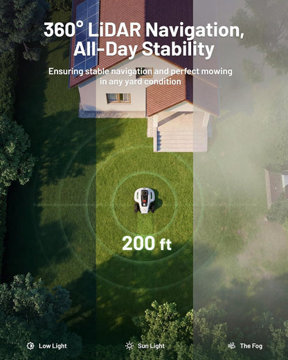 YUKA Mini 2 1000H Robotic Lawn Mower, 360° Lidar+Ai Vision | Wire Free for 0.25 Acre, 45% Slope, Smart Battery Management, Cutting Heights 2.0"-3.5"