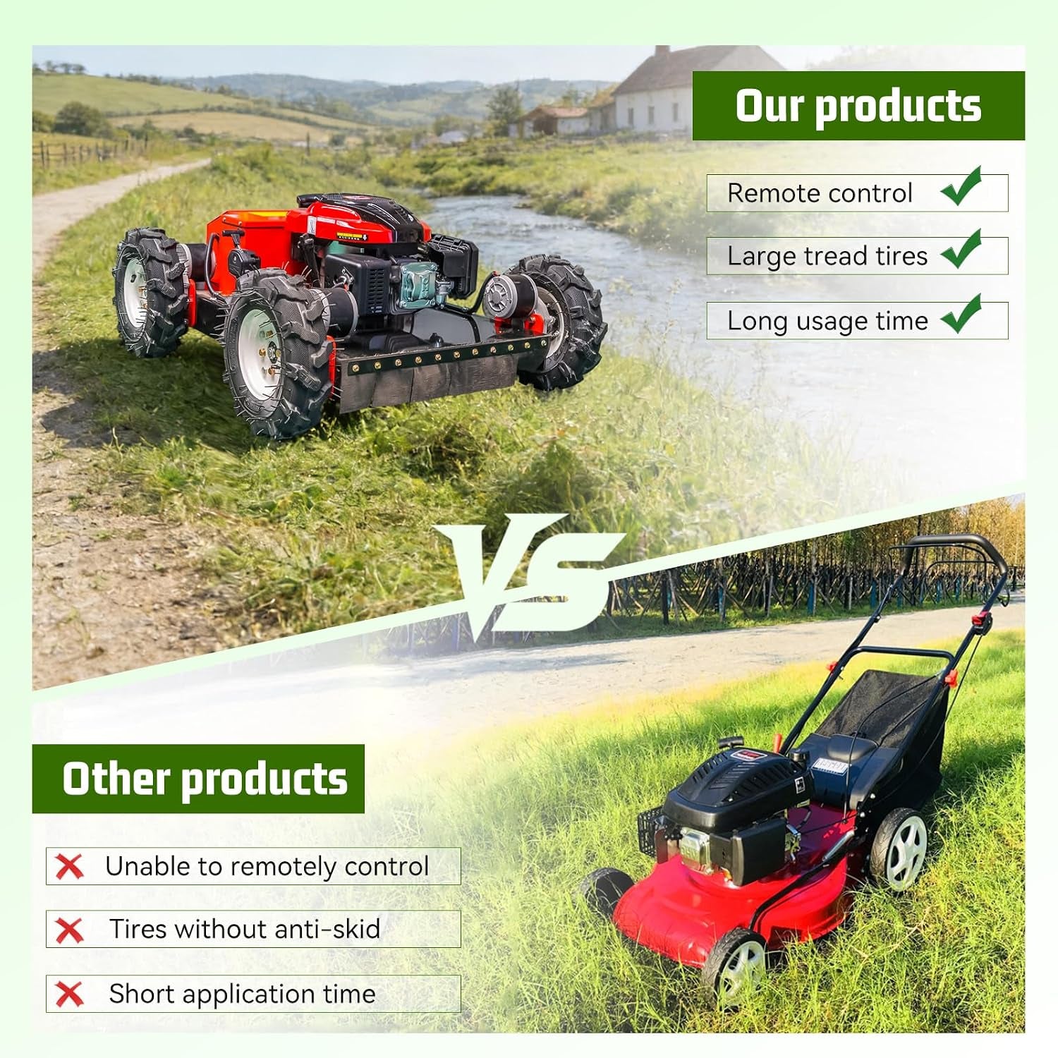 7.5HP 4WD Remote Control Mower, 55Cm Cutting Width
