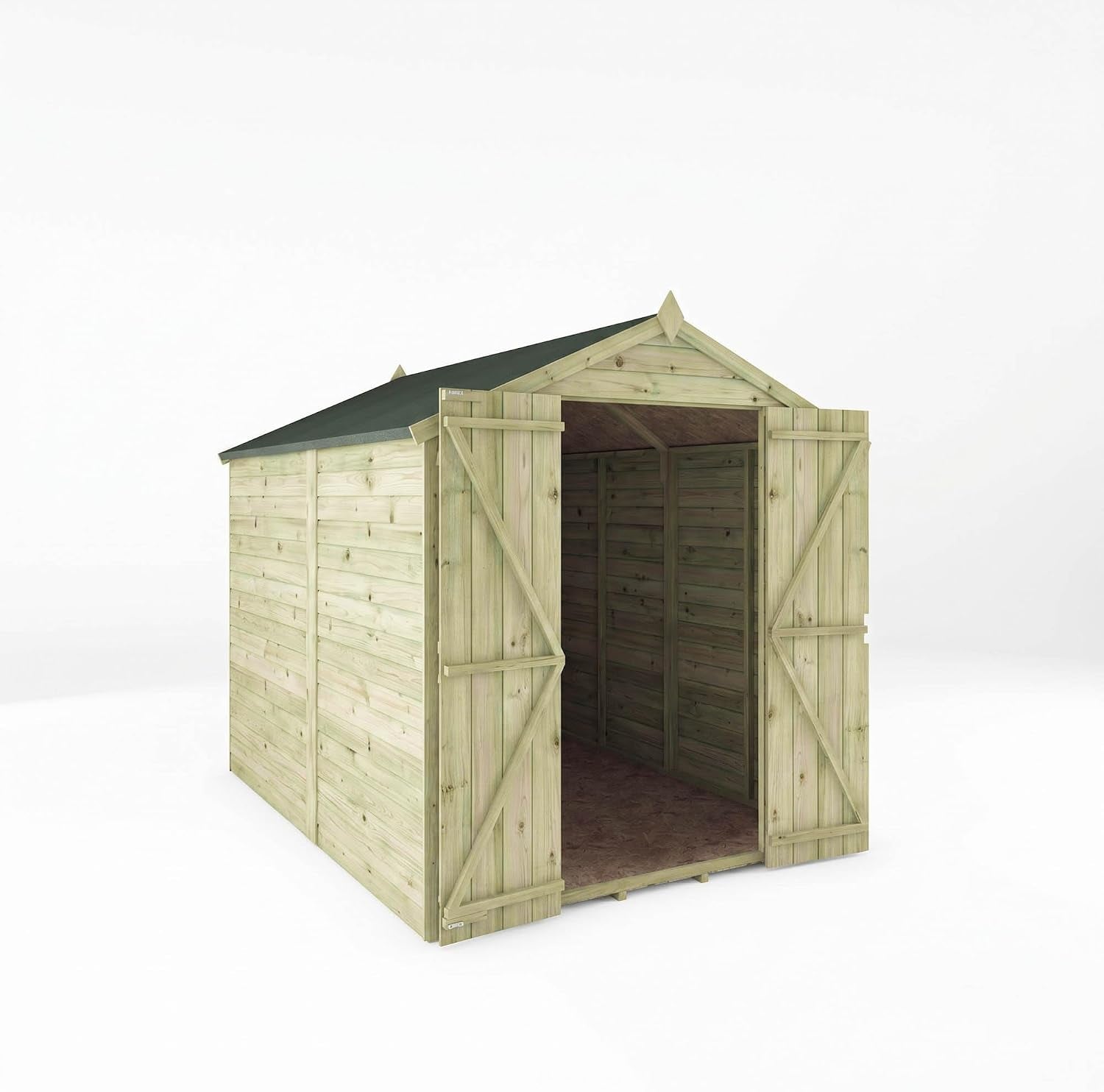 WALTONS 8X6 Overlap Storage Shed | Apex Roof | 7Mm Overlap Cladding | Wooden Garden Storage Shed | Felt and Fixings Included (8 X 6 Double Door No Windows)