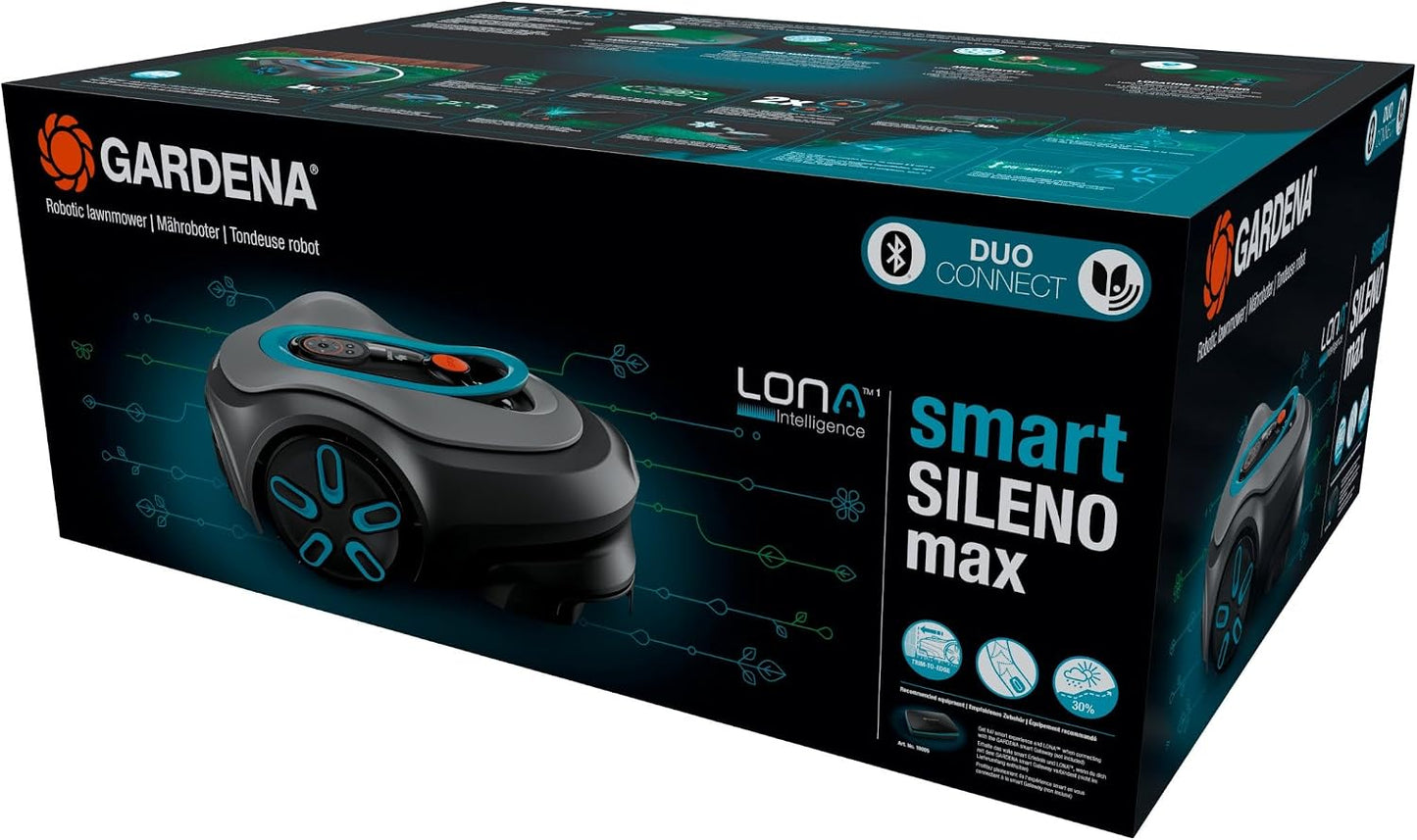 Smart SILENO Max 1500 M² Robotic Lawnmower, for Lawns up to 1500 M², LONA Intelligence, Trim-To-Edge, Duoconnect, Quiet Operation, Intelligent Mower with App Control, UK Plug (19903-28)