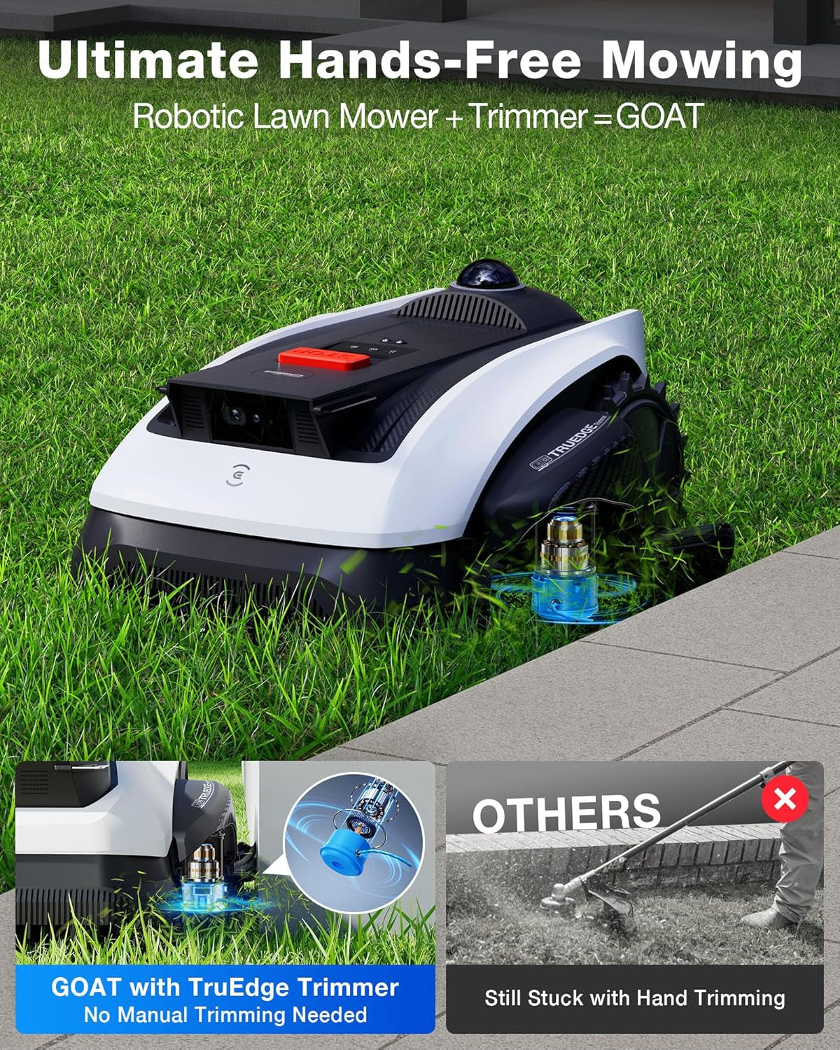 ECOVACS Goat O1000 Lidar PRO Robot Lawn Mower, Wire-Free Mapping with Lidar Navigation, AI Obstacle Avoidance, Smart Edge Mowing, App Control, for Lawns up to 1/4 Acre