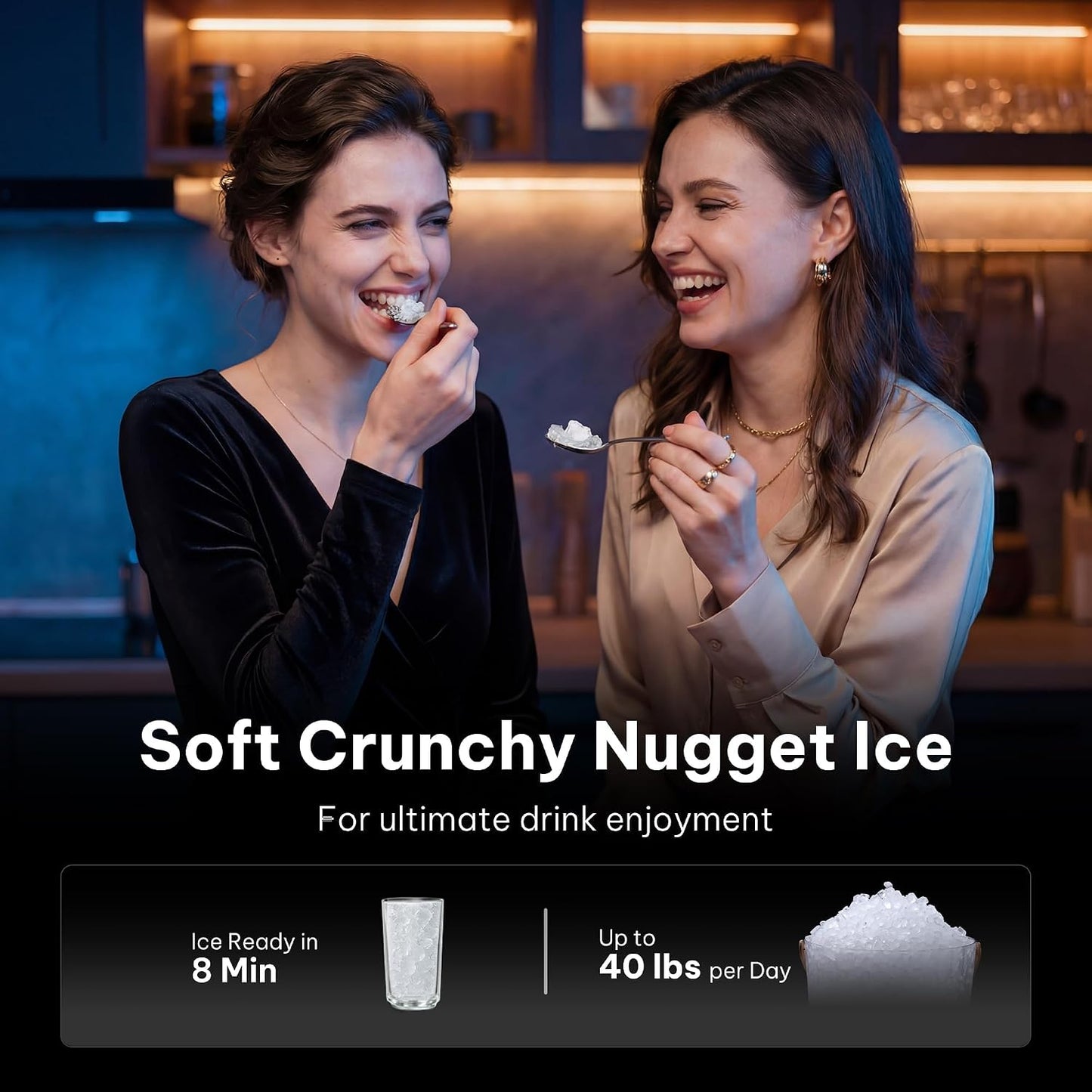 Nugget Ice Maker Countertop, Auto Drop Ice, Self Cleaning Ice Machine, 40 Lbs/24H Soft Chewable Ice, Self Dispensing Nugget Ice Maker for Home, Kitchen and Party