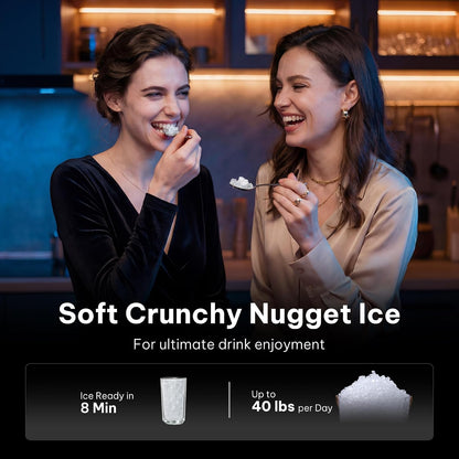 Nugget Ice Maker Countertop, Auto Drop Ice, Self Cleaning Ice Machine, 40 Lbs/24H Soft Chewable Ice, Self Dispensing Nugget Ice Maker for Home, Kitchen and Party