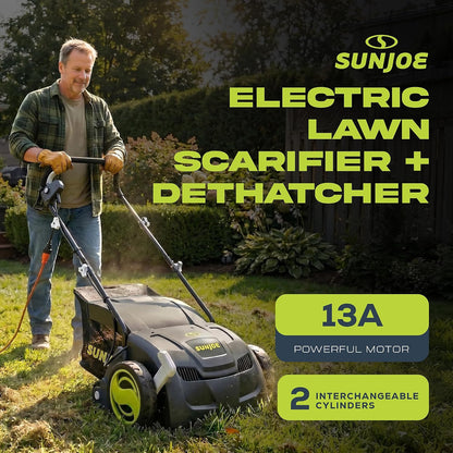 Electric Dethatcher & Scarifier, Corded, with 8-Gal Bag, AJ801E | 12.6-Inch Cutting Width, 12-Amp Motor - Heavy-Duty Yard Trimmer for Lawn Maintenance