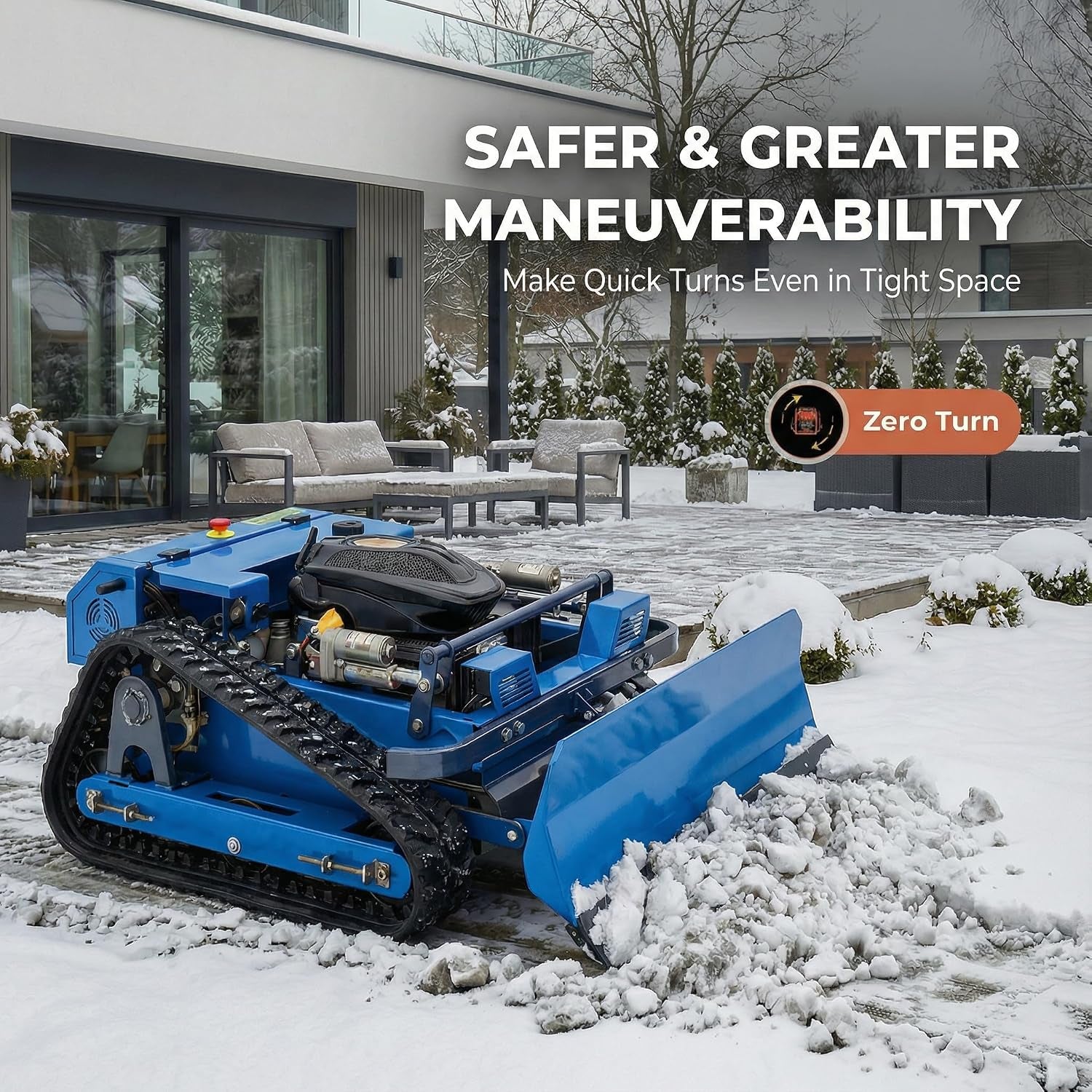 Remote Control Lawn Mower with Snow Plow Attachment–700M Range, Hybrid Gas-Electric Power, Track Design, All-Terrain, Adjustable Cutting Height (0.79-5.9 Inches)