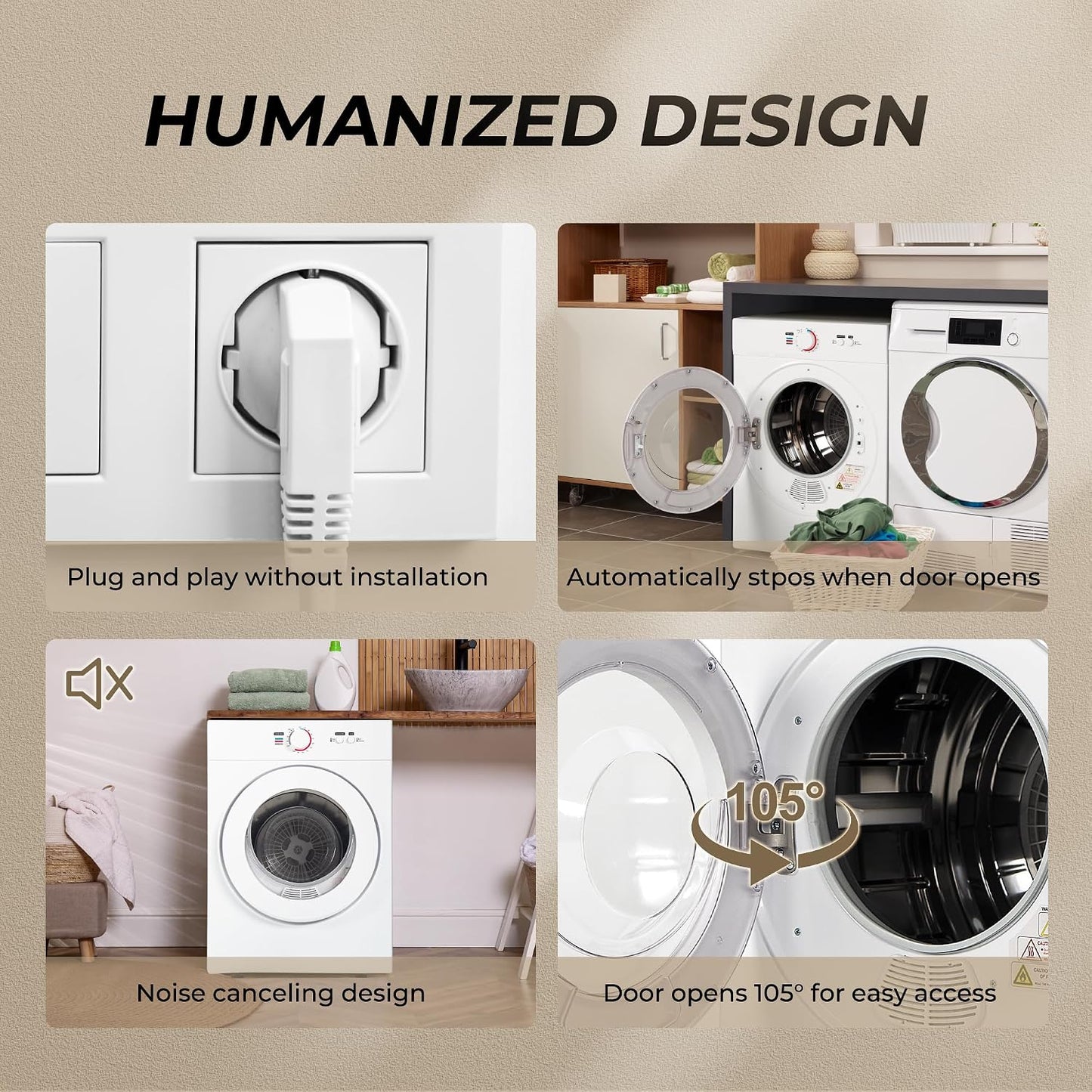 1.8 Cu.Ft Portable Clothes Dryer 1020W Compact Laundry Drying | Durable Stainless Steel Drum, 7 Drying Modes with ECO Energy Saving, Wall-Mountable Space-Saver for Apartments & Rvs