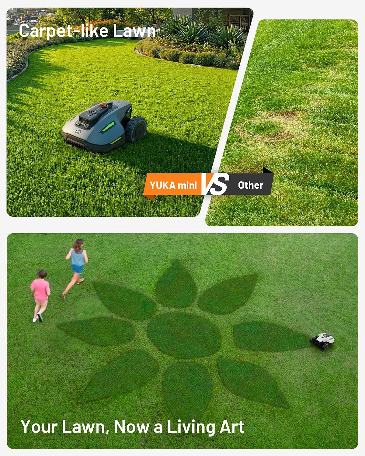 YUKA Mini 700 Robot Lawn Mower, Perimeter Wire Free, Recommended for 700 M², Maximum 1100 M², 3D AI Vision, 45% Slope Capability, Automatic Mapping, Equipped with 4G Module