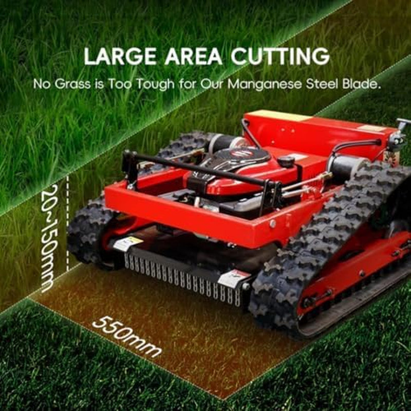 Crawler Mower, 7.5HP Gasoline Mower,Robot Lawn Mower, Four Sroke Gasoline Lawn Mower with Remote Control, Supports Slopes of 45°, Height 10-180Mm, Mowing Width 550Mm