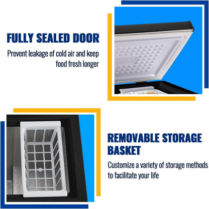 Chest Freezer 3.5 Cu.Ft Small Deep Freezer Top Door for Garage Black | Free-Standing Freezer with 2 Removable Baskets Adjustable 7 Thermostat Wheels & Adjustable Feet