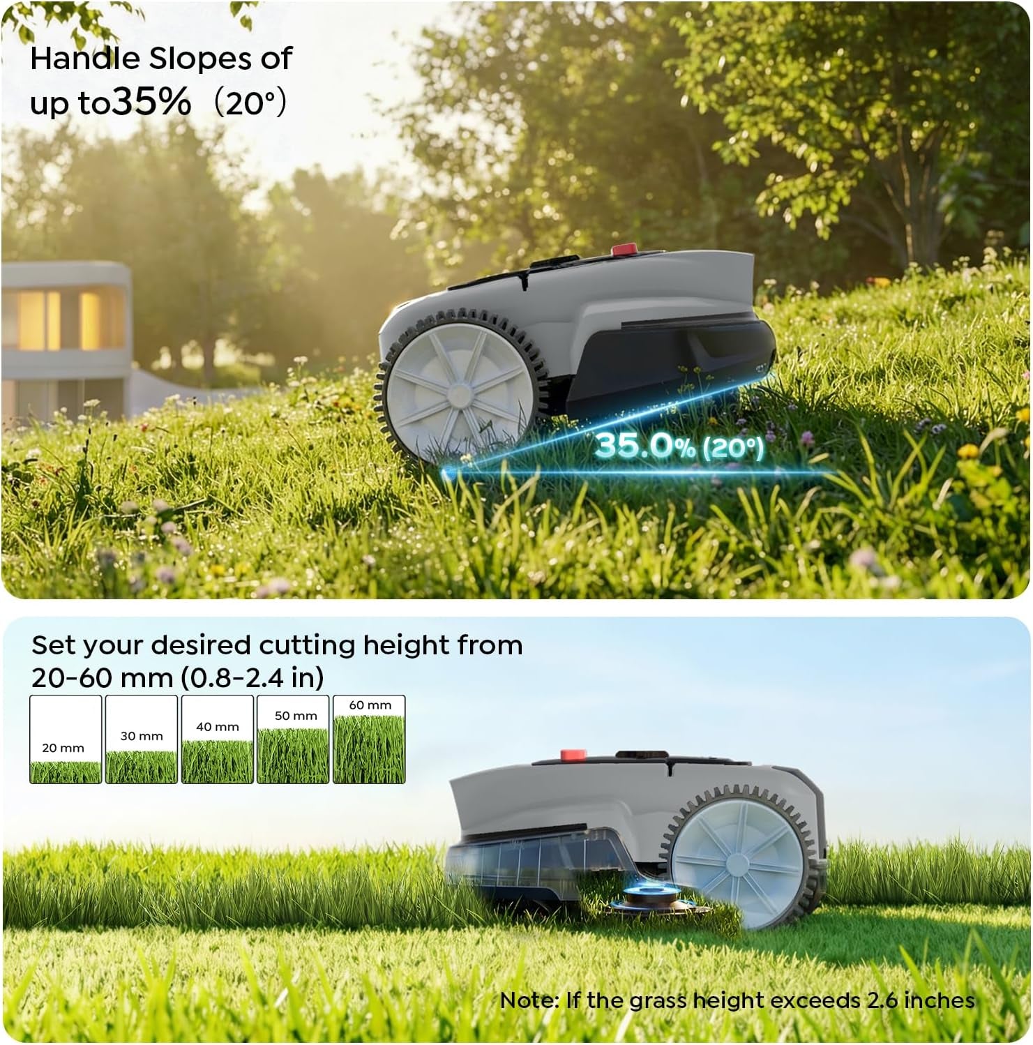 V3 Robot Lawn Mower with Vision Navigation, 150+ Obstacle Detection and App Control, 50 Db Quiet, with Spiral Mowing Mode and Rain Sensor, Robotic Lawn Mower for Small to Medium‑Sized Gardens