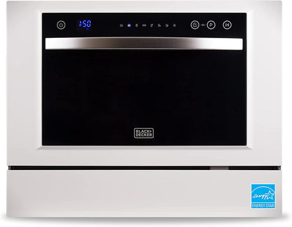 BLACK+DECKER Countertop Dishwasher, Energy Star Certified, BCD6W, White | Counter Dish Washer with 7 Wash Programs, 6-Place Setting Capacity, 24-Hour Delayed Start