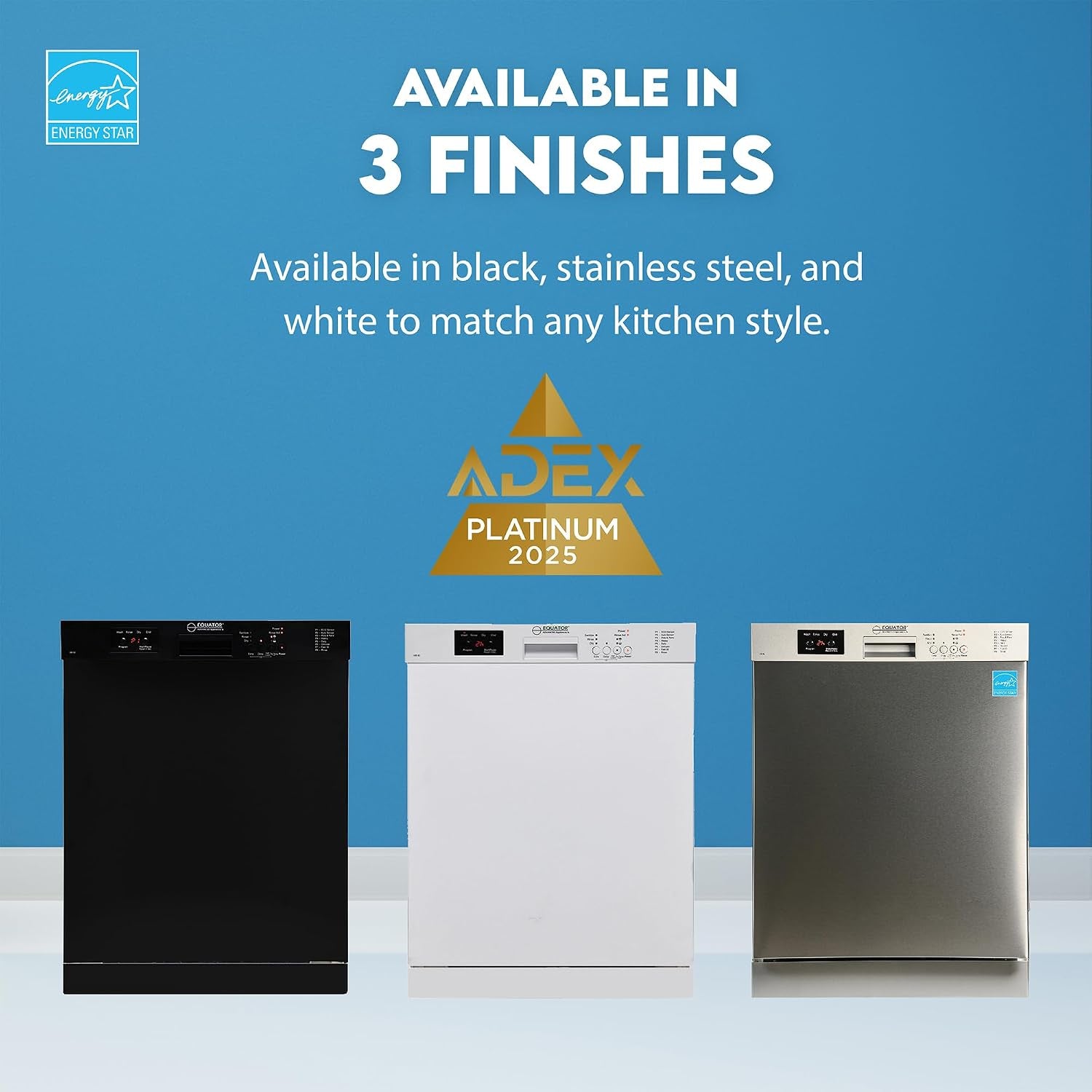 Equator 24-Inch Built-In Dishwasher, ADA Compliant Energy Star Stainless Steel Tub 14 Place Settings, 51 Db Quiet Operation, 8 Wash Programs, Wine Rack & 150°F Sanitize Cycle - White