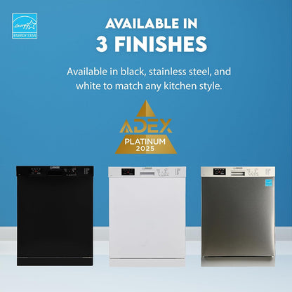 Equator 24-Inch Built-In Dishwasher, ADA Compliant Energy Star Stainless Steel Tub 14 Place Settings, 51 Db Quiet Operation, 8 Wash Programs, Wine Rack & 150°F Sanitize Cycle - White