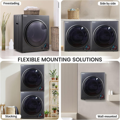 Portable Dryer 3.0 Cu.Ft, 1500W Compact Dryer with Stainless Steel Tub, 4 Drying Mode, Overheat Protection, Apartment, Dorms, Rvs, Black