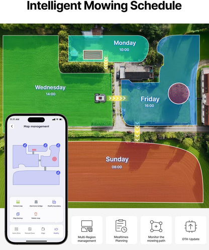 M9 Robot Lawn Mower 1/4 Acre, Dual Vision+Full-Band RTK & NRTK Robotic Lawnmower, No Perimeter Wire, App Control Obstacle Avoidance, 45% Slope, Cutting Height, Multi-Zone Mapping