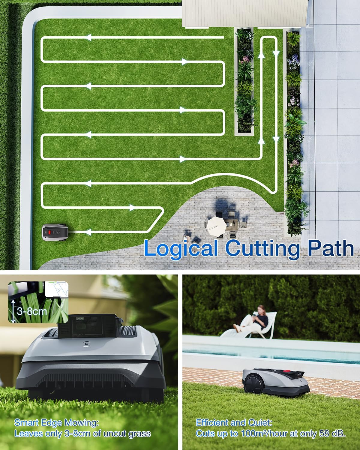 GOAT O600 RTK Robot Lawn Mower,Wire-Free Truemapping 2.0 RTK Navigation,Aivi AI Obstacle Avoidance,19Cm Cutting Width Robot Lawnmower for Medium Gardens up to 600M²,App Control,Ipx6 Waterproof
