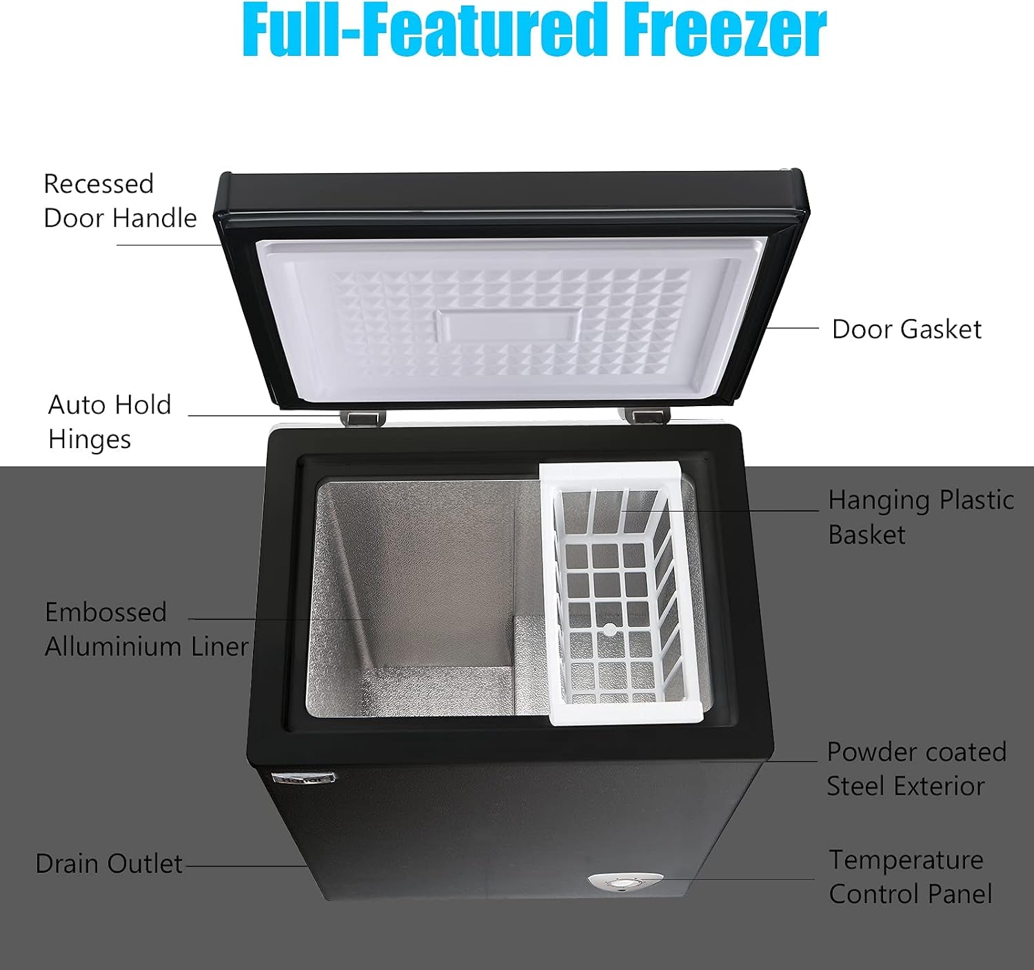 Chest Freezer 3.5 Cu.Ft Small Deep Freezer for Apartment Kitchen, Black | Free-Standing Top Door, Adjustable 7 Thermostat, Removable Basket, Temperature Control