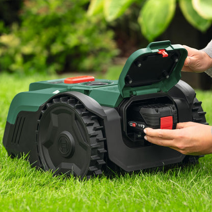 Cordless Robot Lawn Mower VISIMOW18V-100 (For Lawns up to 100 M², Cutting Width: 16 Cm, Height of Cut: 20-60 Mm, Incl Battery and Charger)