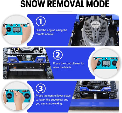 Remote Control Lawn Mower with Snow Plow Attachment–700M Range, Hybrid Gas-Electric Power, Track Design, All-Terrain, Adjustable Cutting Height (0.79-5.9 Inches)