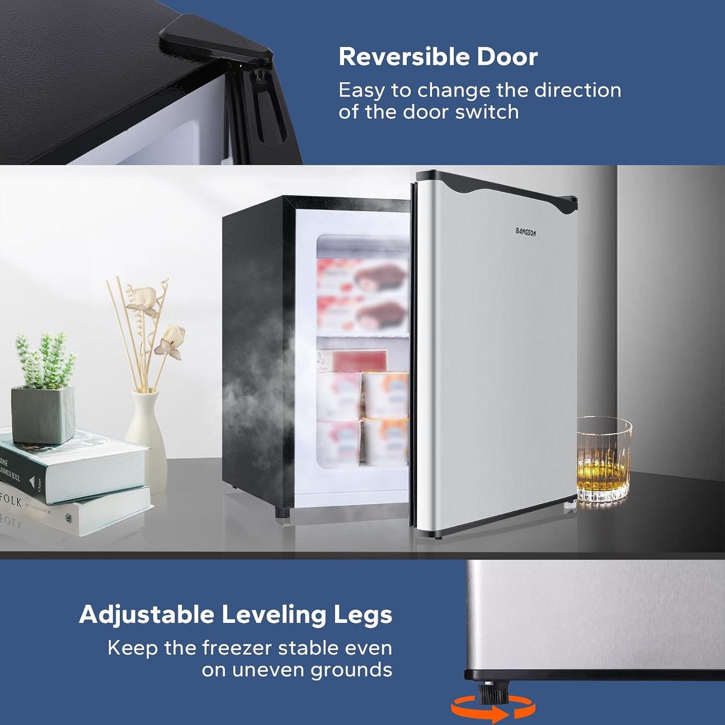 1.1 Cu.Ft Upright Mini Freezer for Dorms Apartment, Silver | Compact Freezer with Removable Shelf, Energy Saving Small Freezer Reversible Door, Low Noise for Bedroom