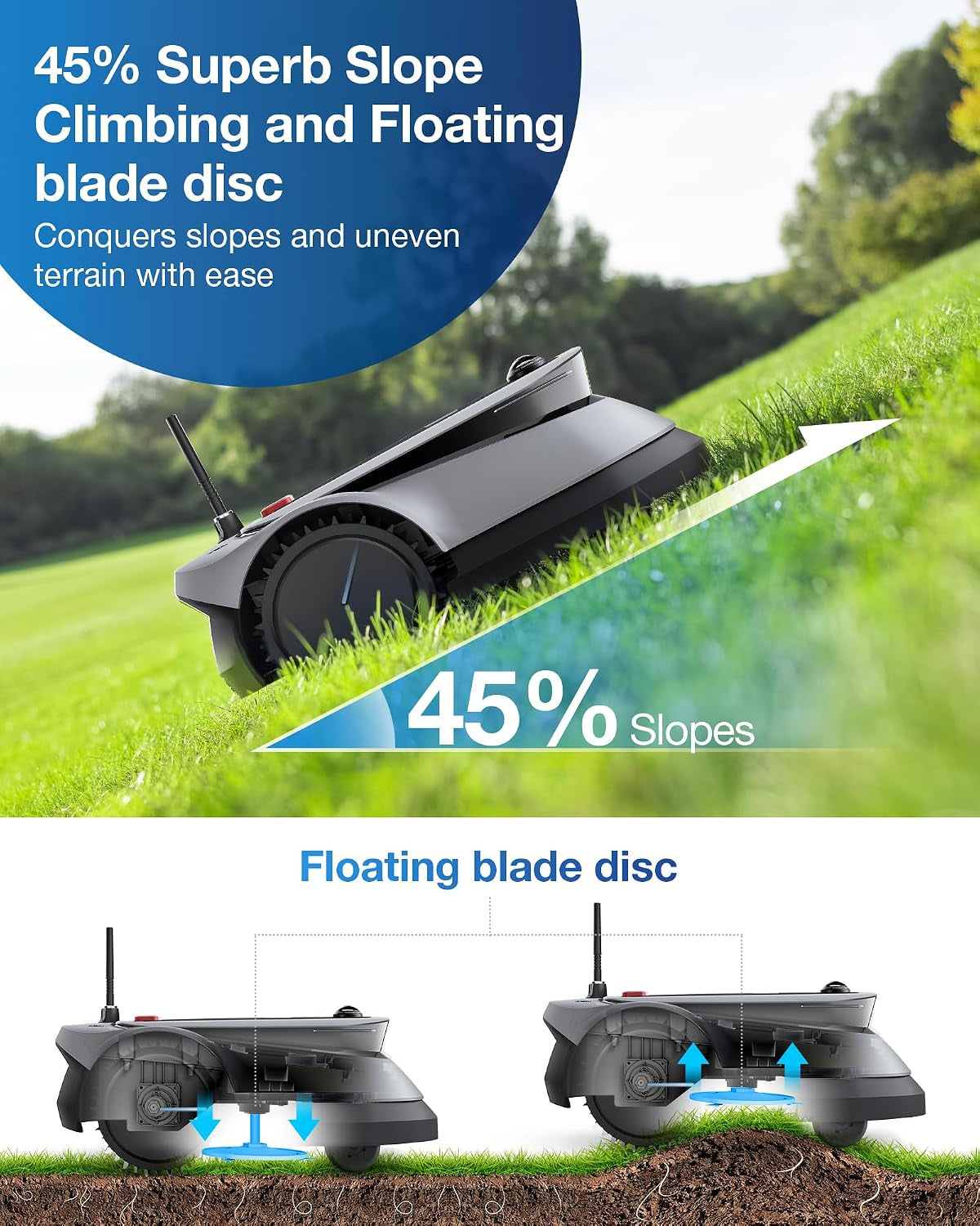 Goat G1-800 Robot Lawnmower No Boundary Wire for Gardens up to 800㎡ (AIVI 3D Obstacle Avoidance, Intelligent Path Planning, No-Entry Zone Setting, Logical Cutting, 16 Zones Management)