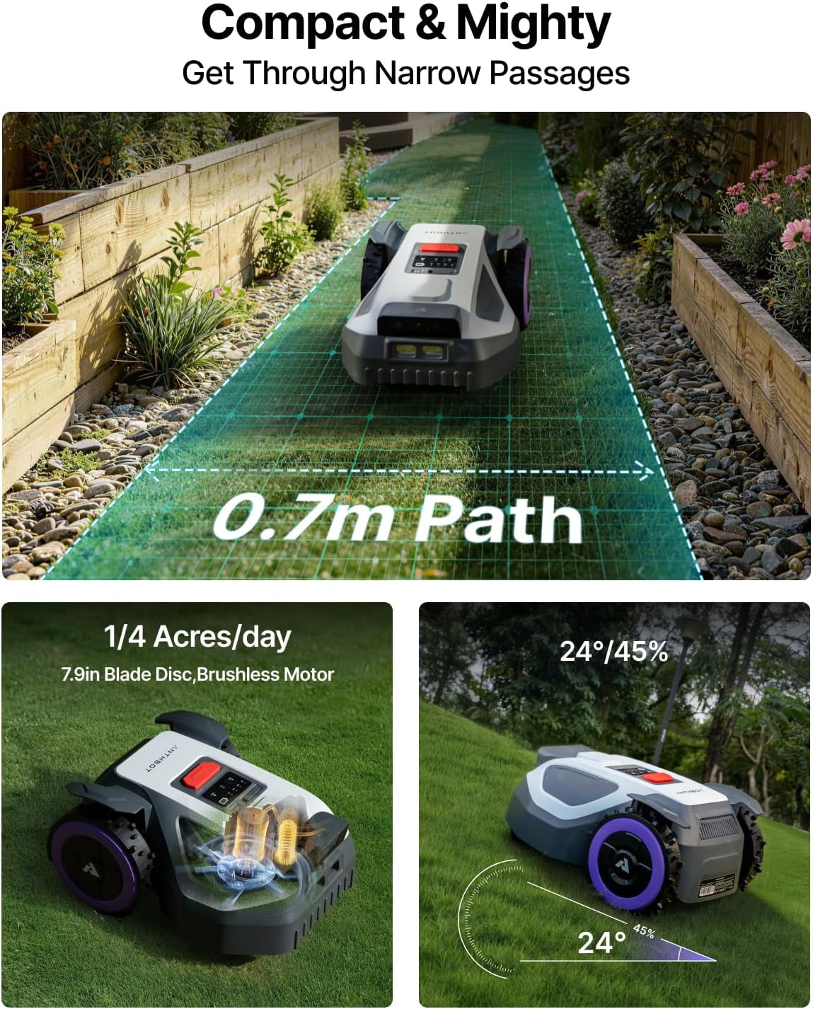 M9 Robot Lawn Mower 1/4 Acre, Dual Vision+Full-Band RTK & NRTK Robotic Lawnmower, No Perimeter Wire, App Control Obstacle Avoidance, 45% Slope, Cutting Height, Multi-Zone Mapping