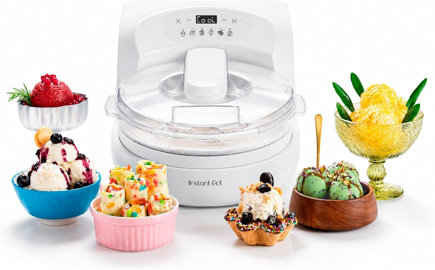 Instantchill Ice Cream Maker with Built‑In Compressor, No Pre‑Freezing, Real Ice Cream in Minutes*, Gelato, Sorbet, Rolled, Non‑Dairy, Mix‑Ins, Easy Clean Up, Quiet, Makes up to 2 Pints