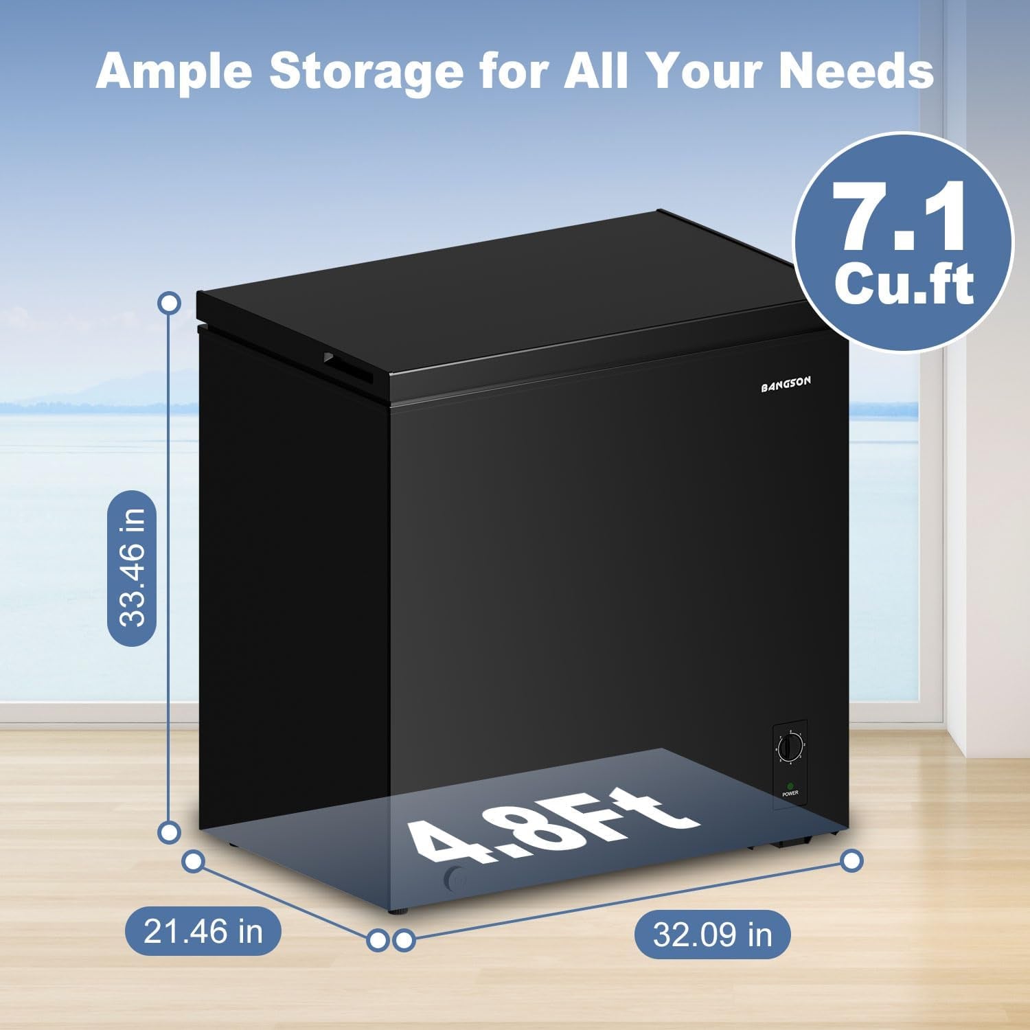 7.1 Cu.Ft Chest Freezer for Apartment, Black | Deep Freezer with Adjustable Thermostat, Top Open Door Freezer with Removable Basket, Low Noise for Kitchen, Office