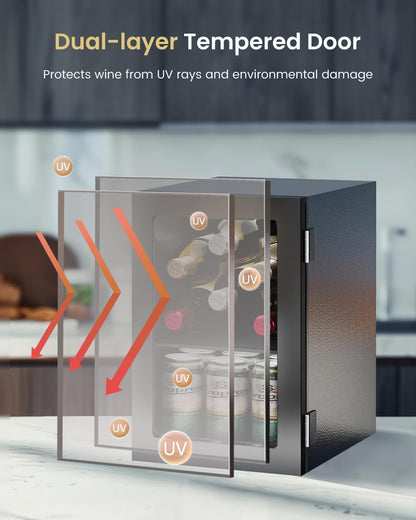 24 Can Beverage Refrigerator, Mini Fridge, Black | 40-61°F, Whisper-Quiet ≤38Db, Fast Even Cooling, Removable Shelf, for Soda, Beer, Wine. Fits Office, Dorm, Bedroom, Home Bar
