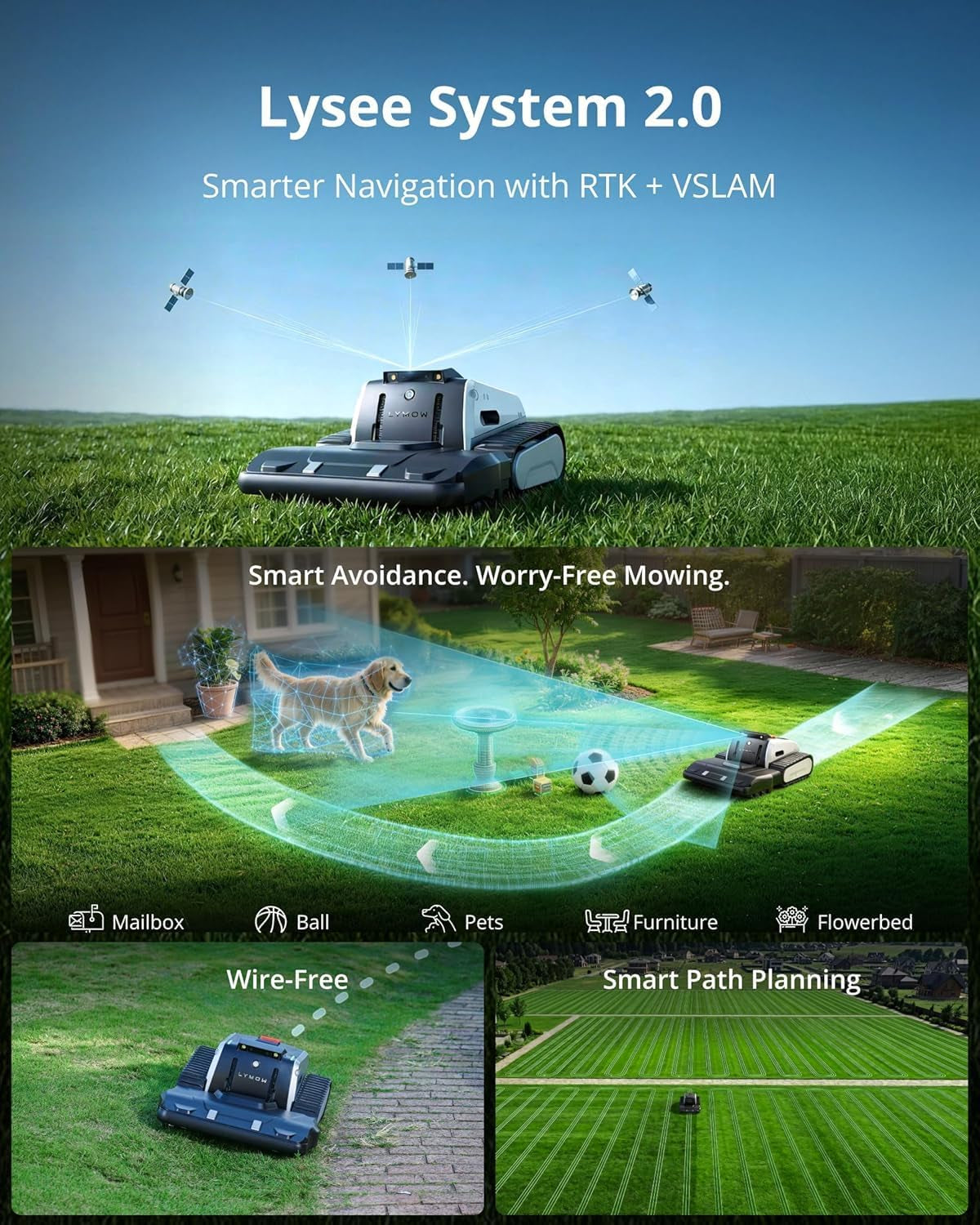 One plus Robot Lawn Mower, Wire-Free Rtk+Vision Navigation, 1.73 Acres Daily Coverage, 100% Slope (45°) Climbing, 1.2"-4" Cut Height, AWD All-Terrain Automatic Robotic Mower, App Control