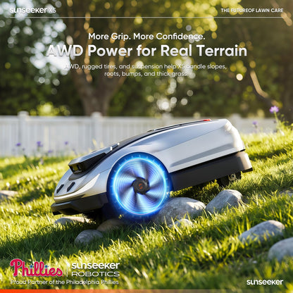X5 AWD Robot Lawn Mower, RTK, Vision AI, 0.5 Acre, Wire-Free | Dependable AWD Mowing for Homeowners with Medium to Large Everyday Yards, Slopes and Uneven Ground.