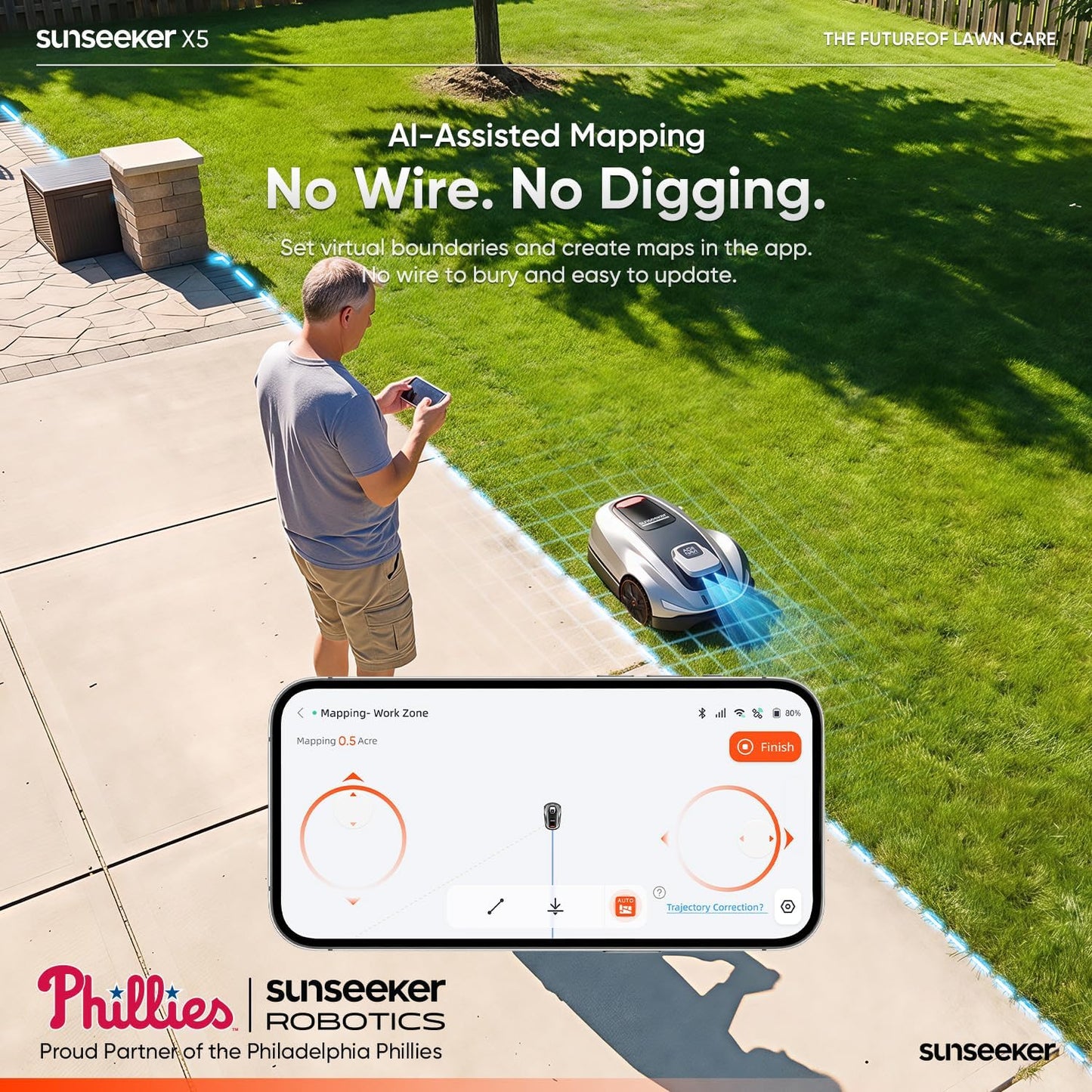 X5 AWD Robot Lawn Mower, RTK, Vision AI, 0.5 Acre, Wire-Free | Dependable AWD Mowing for Homeowners with Medium to Large Everyday Yards, Slopes and Uneven Ground.