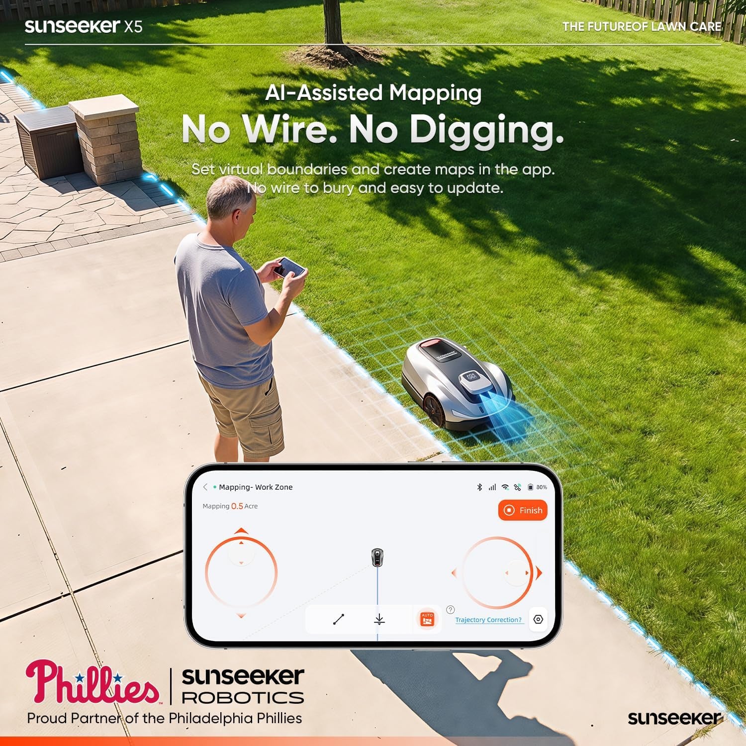 X5 AWD Robot Lawn Mower, RTK, Vision AI, 0.5 Acre, Wire-Free | Dependable AWD Mowing for Homeowners with Medium to Large Everyday Yards, Slopes and Uneven Ground.