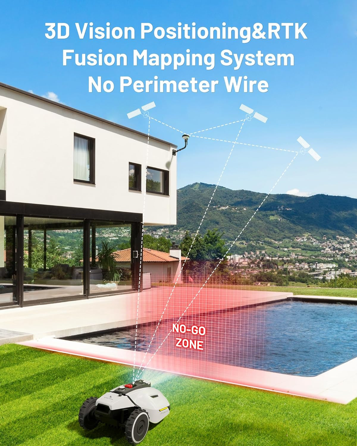 YUKA 1500 Robot Lawn Mower, up to 1500M², 3D Vision and RTK, 45% Slope, Peripheral Wireless Installation, Multi-Zone Management and Prohibited Zone, Anti-Theft