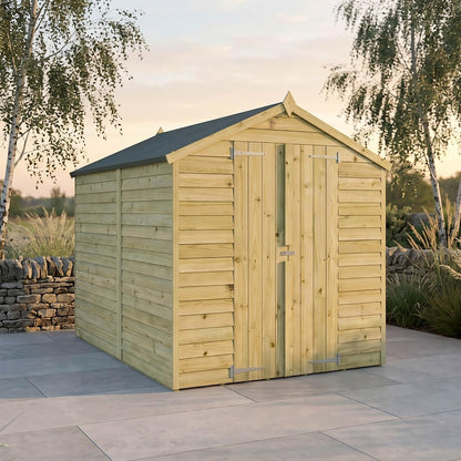 WALTONS 8X6 Overlap Storage Shed | Apex Roof | 7Mm Overlap Cladding | Wooden Garden Storage Shed | Felt and Fixings Included (8 X 6 Double Door No Windows)
