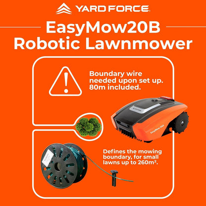 Easymow 260B Robotic Lawnmower with Additional Protection with Built-In Sensors: Lift, Obstacle, Turnover, Tilt for Lawns, Orange, 260 M²