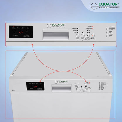 Equator 24-Inch Built-In Dishwasher, ADA Compliant Energy Star Stainless Steel Tub 14 Place Settings, 51 Db Quiet Operation, 8 Wash Programs, Wine Rack & 150°F Sanitize Cycle - White