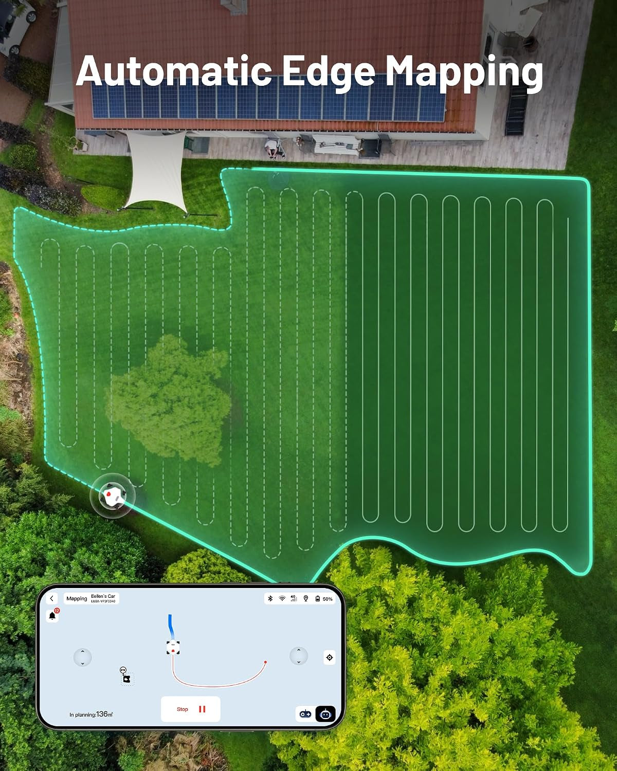 LUBA 2 AWD 3000X Robot Lawn Mower without Boundary, Recommended 3000 M², Max. 3600 M², Auto Mapping Ultrasense AI Vision, 0% Gradient, 25-70 Mm Cutting Height